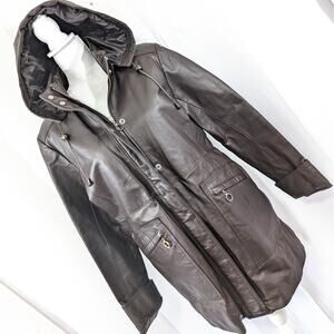 Nwot Women's Brown Leather Jacket with Hood